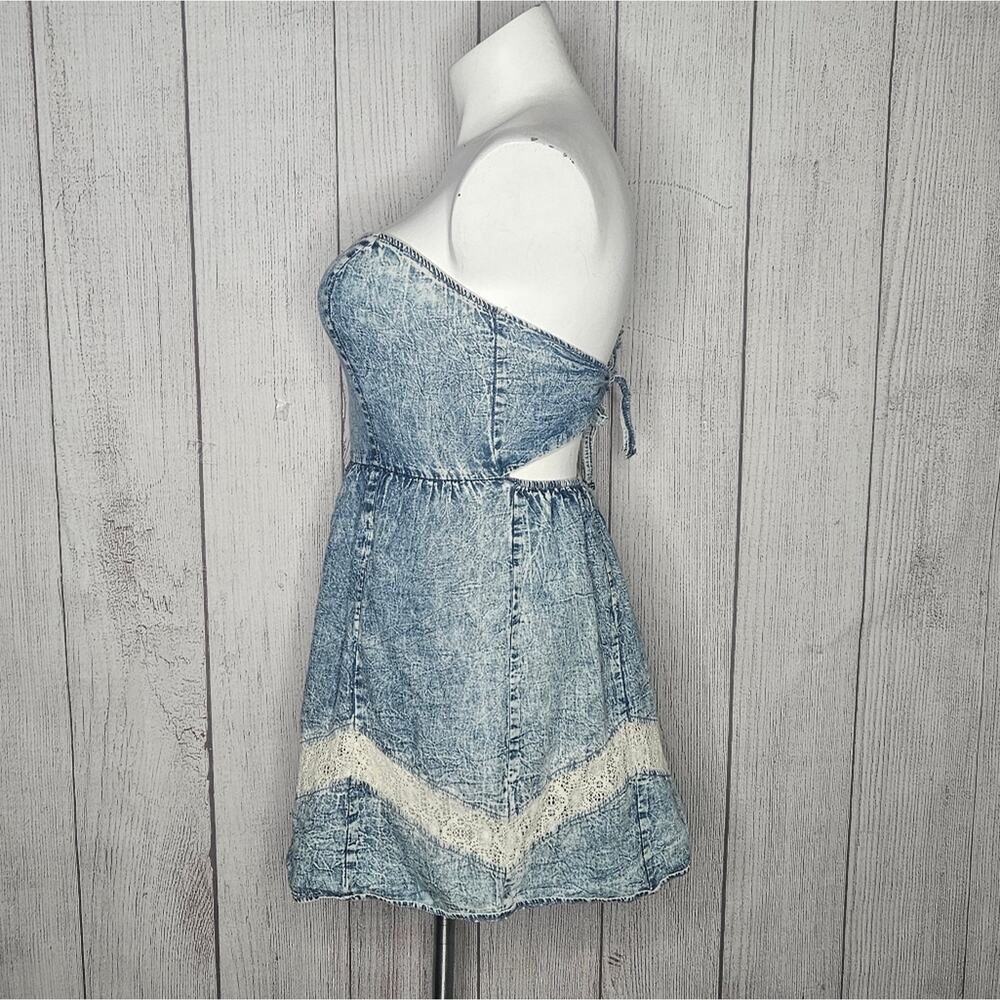 Flying Tomato Acid Wash Print Strapless Open Back Mini Dress, size Large - Picture 2 of 4